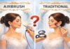 Airbrush vs. Traditional Makeup wedding comparison showing airbrush makeup bridal vs regular makeup